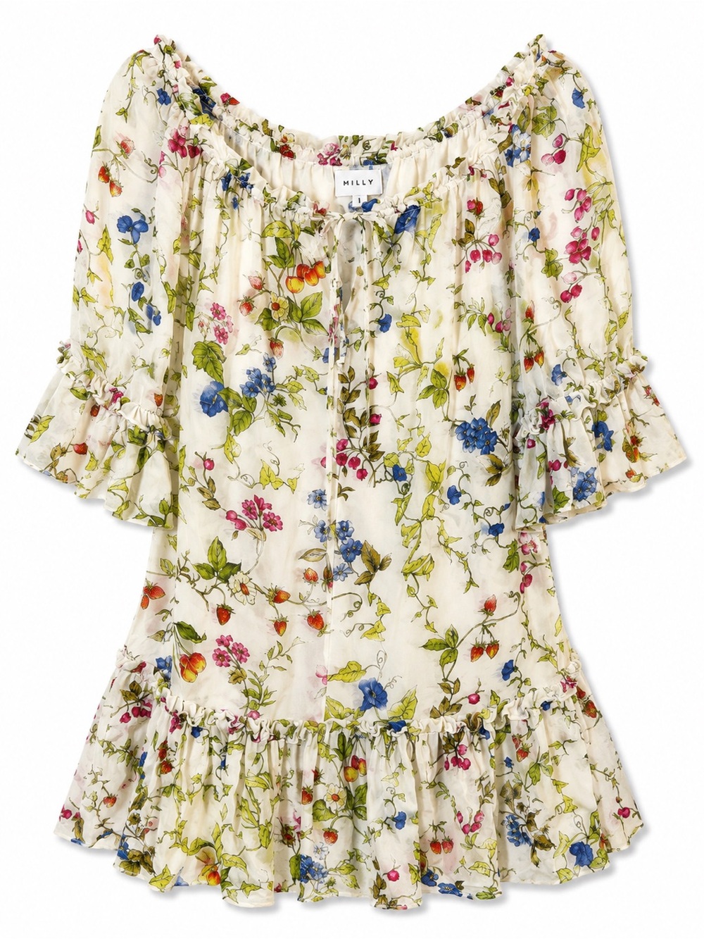 Milly Cream Floral Off-Shoulder Ruffle Dress
